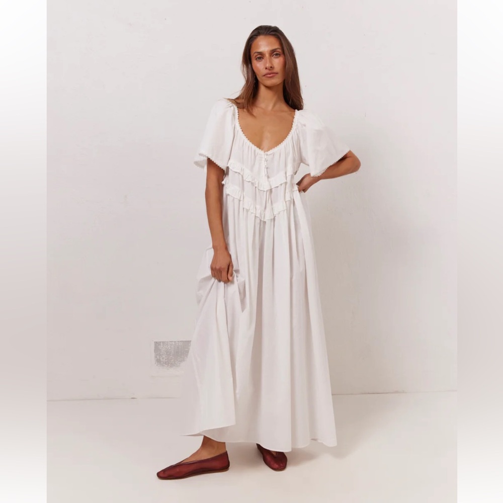 NWT VRG GRL LA PRAIRIE SMOCK MIDI DRESS WHITE